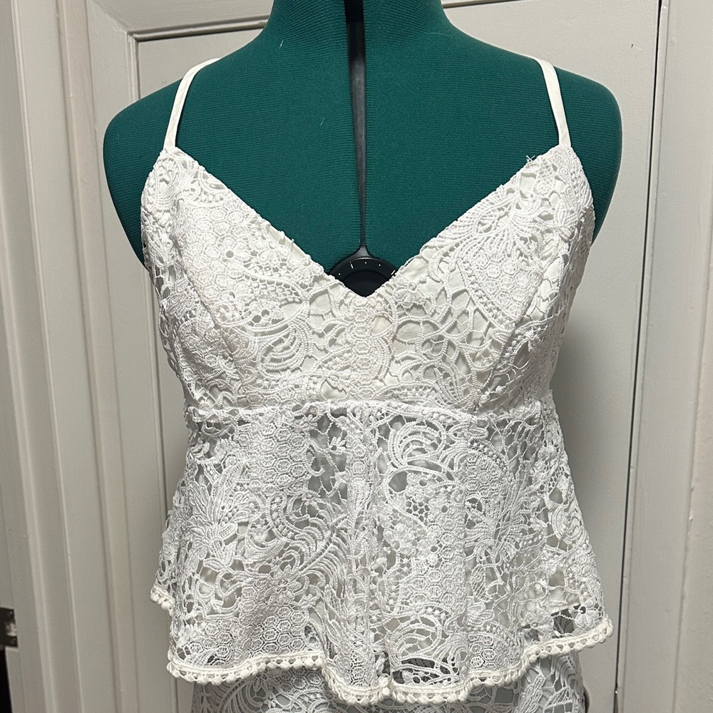 BCBGMaxAzria White Lace Tank Top